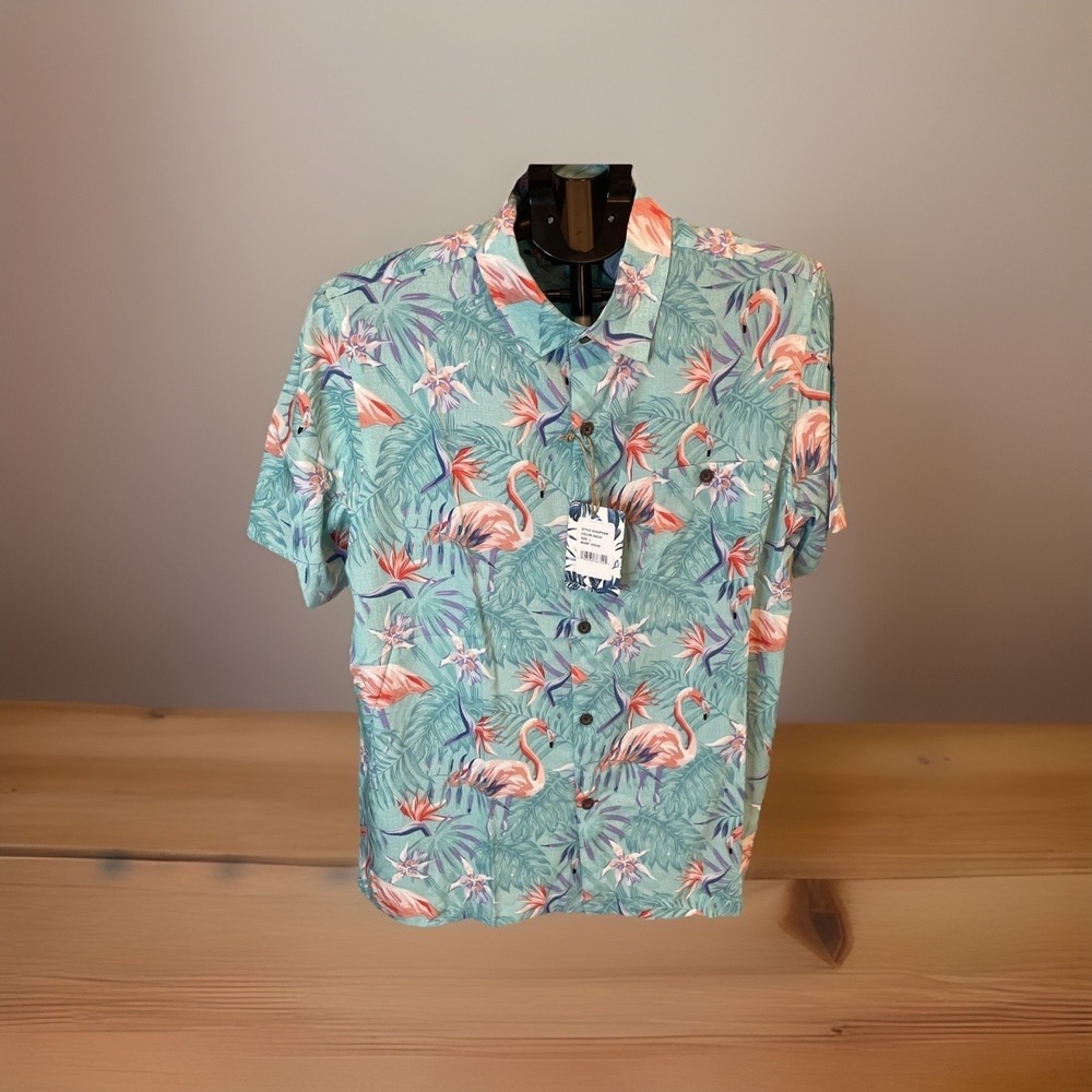 Havana Jim Men's Flamingo Shirt Size L NWT Jimmy Buffet Style campshirt hawaiian